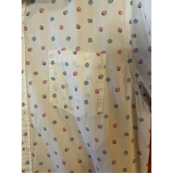 MBX Premium Goods Shirt Mens Large White Circle Print Button Short Sleeve Pocket - Picture 2 of 7